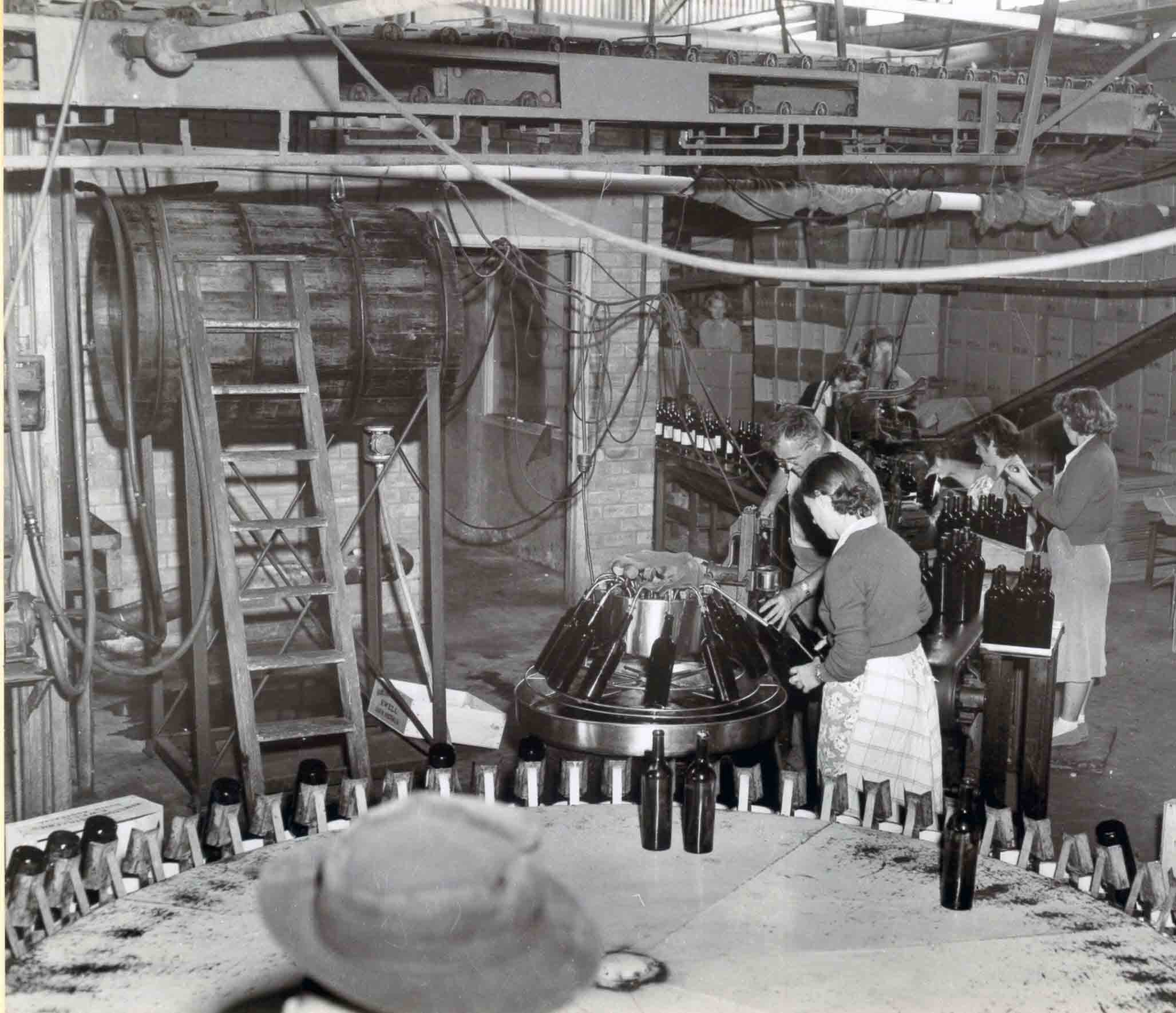 Portion of bottling line at Hamilton's Ewell Winery 1950s
